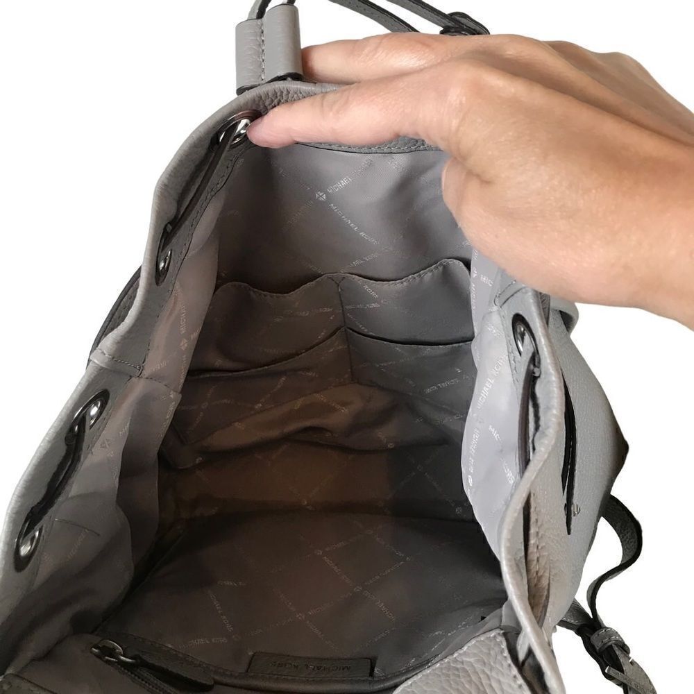 Michael Kors Riley rhinestone studded gray pebble drawstring leather backpack - Picture 12 of 14
